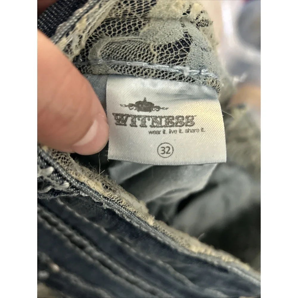 Witness Wear Lace Pocket Jeans Womens‎ Bootcut Blue Denim Size 14  Waist 32